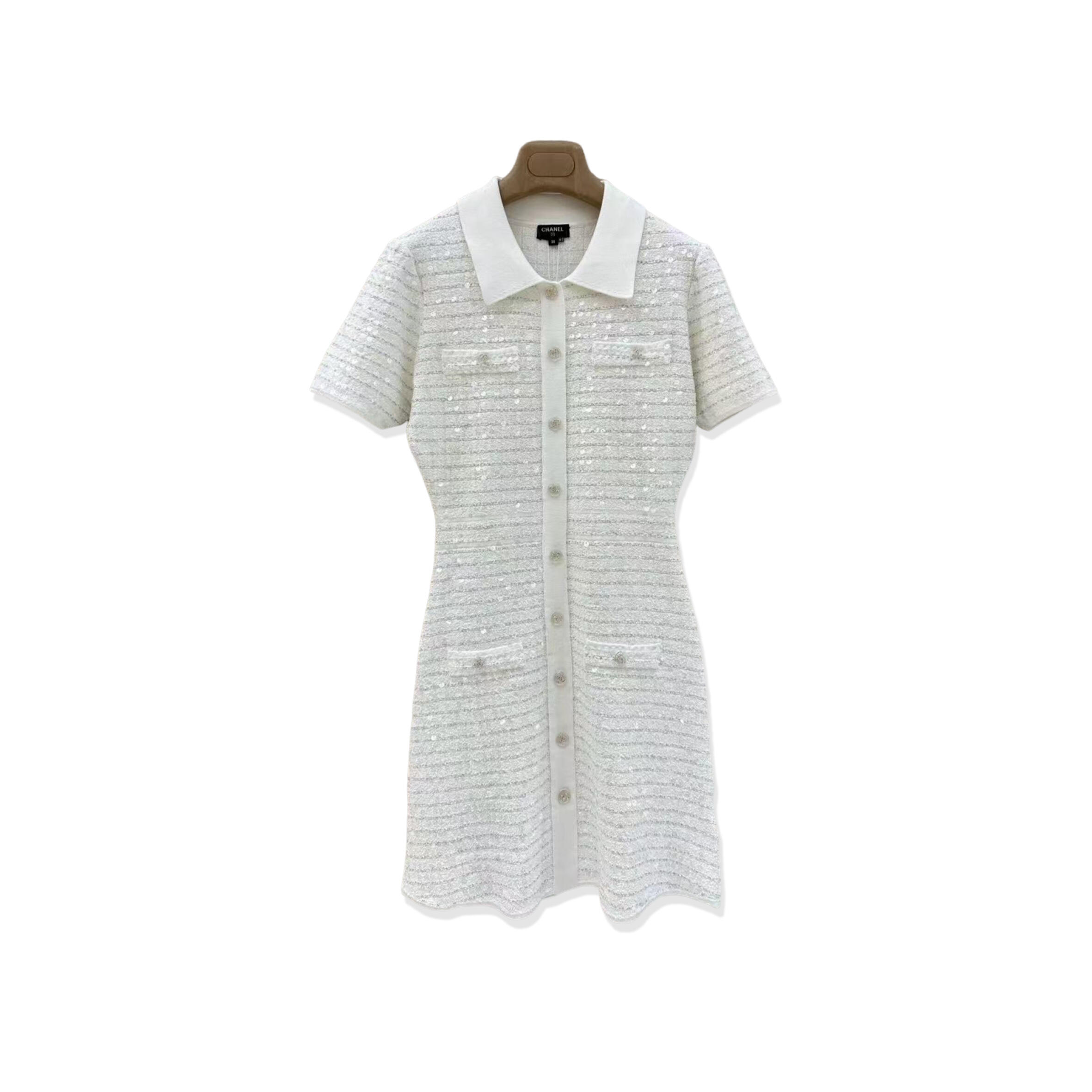 CHANEL WHITE SEQUINED KNIT TOP